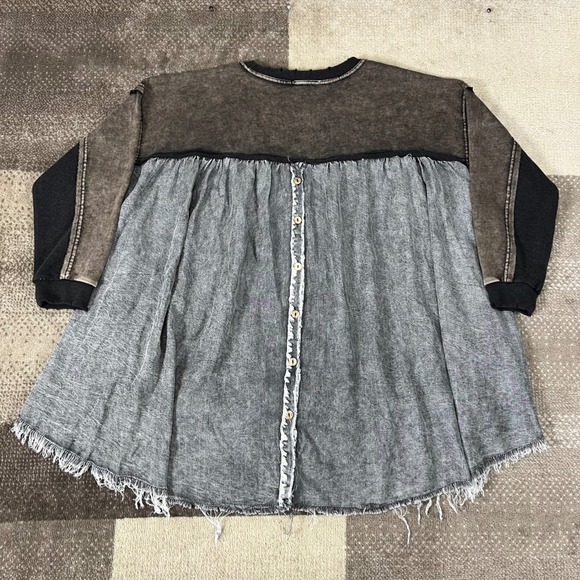 Oli & Hali Star Patchwork Side Slit Terry Pullover Top Brown MT2261 Small NWT - Picture 3 of 6